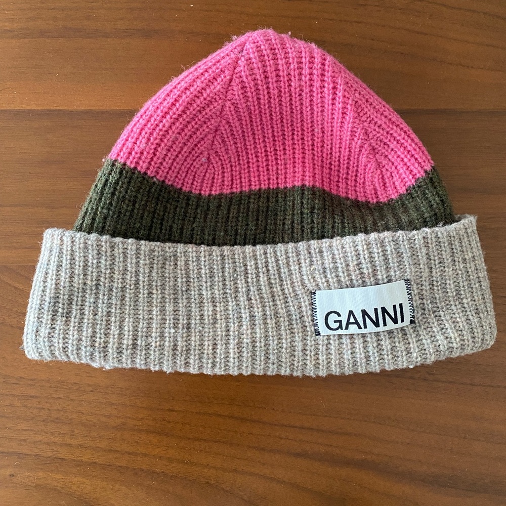 Ganni Pink, Brown, and Tan Knit Beanie